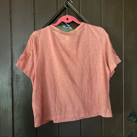 MOVING SALE! H&M coral lattice and fringe top - Picture 5 of 5